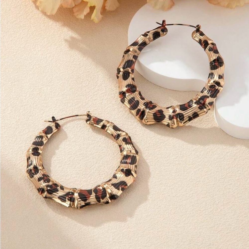 Leopard Print Bamboo Hoop Earrings
